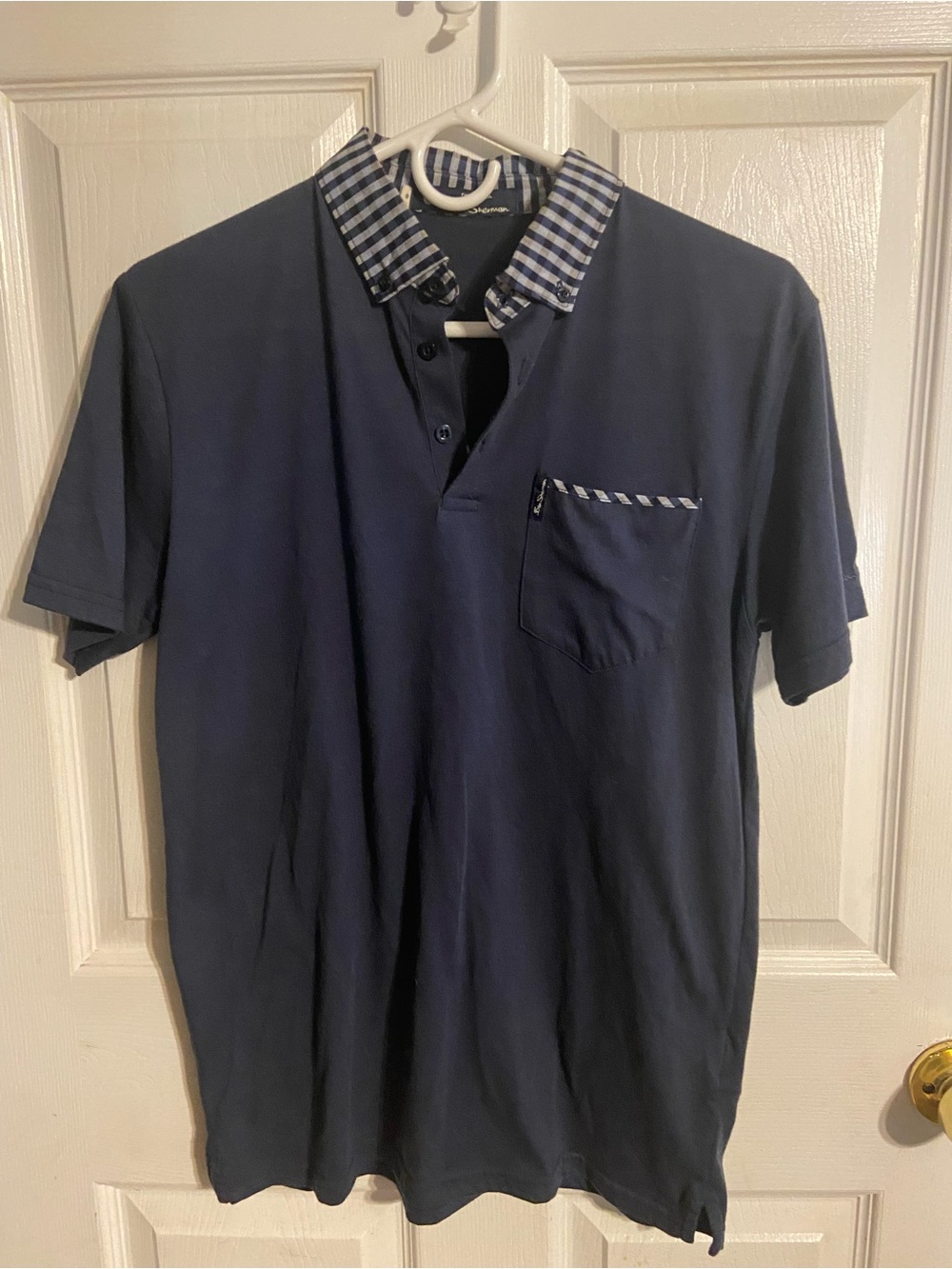 Euc Ben Sherman Men’s Blue Polo Shirt with Striped Collar Size Sm Short Sleeve